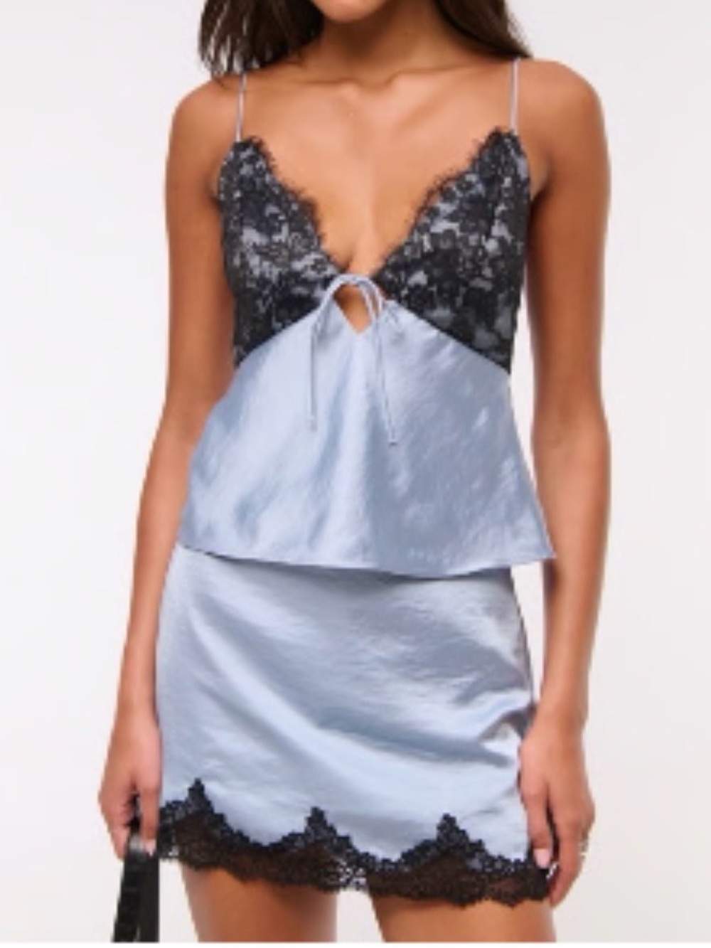 A&F Light Blue Satin Lace Trim Cami